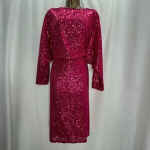 Eloquii hot pink sequins dress long sleeves 20 V back sexy party holiday night